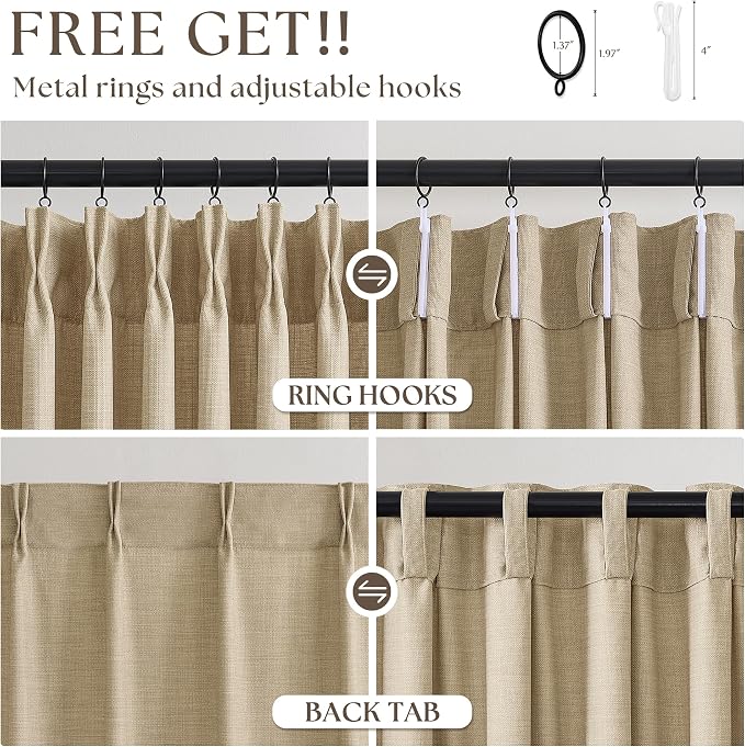 Tan Beige Pinch Pleated Linen Curtains 84 Inches Long