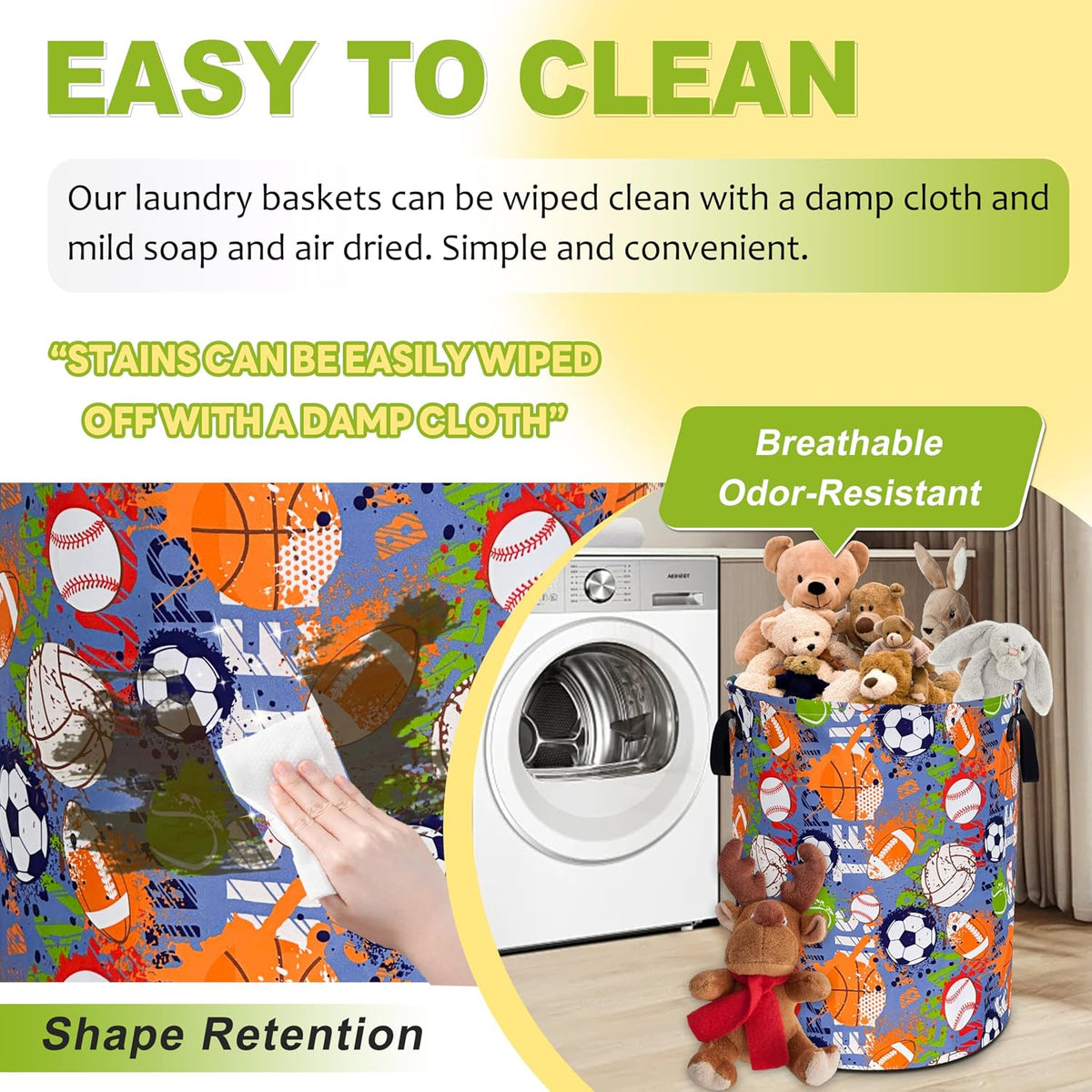 Funny Ball Sports Laundry Basket Foldable Waterproof Hamper 18.9x16.5 Inch
