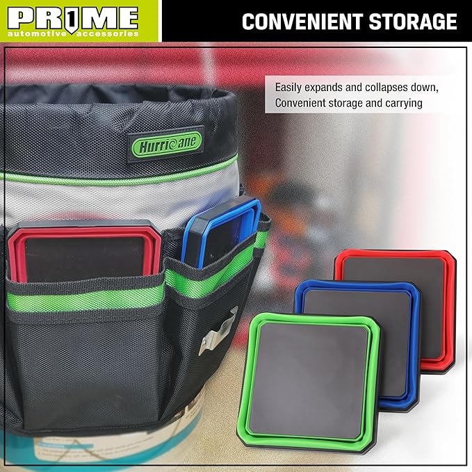 PR1ME Upgrade Collapsible Magnetic Parts Tray Set, 3 Pack, Foldable Magnetic Tool, 4.25 inch Square Silicone Bowls with Magnetic Base Stores and Organizes Small Parts and Tools