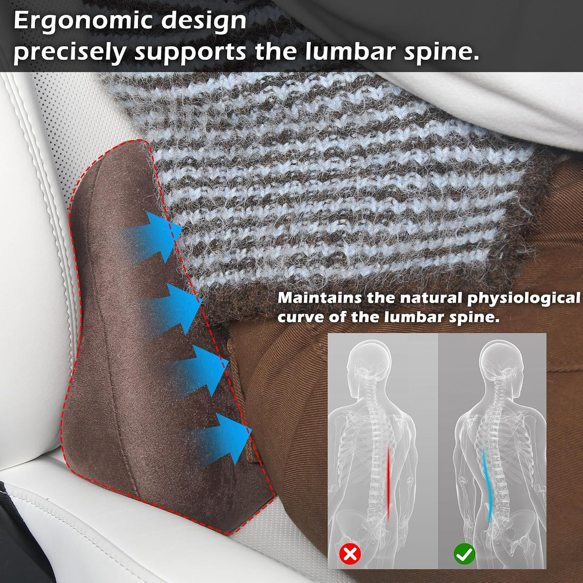 Lumbar Support Pillow for Car Lower Back Cushion, Brown, 2 Packs