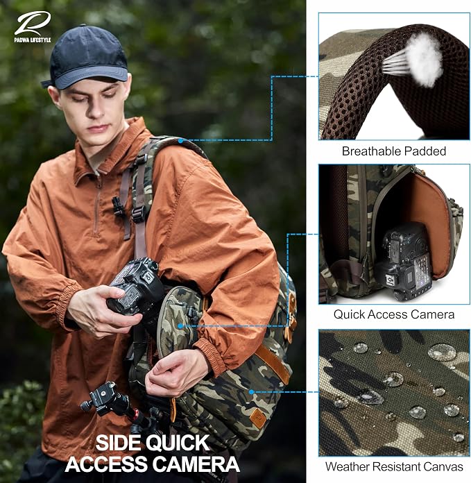Padwa Lifestyle Camouflage Canvas Camera Backpack