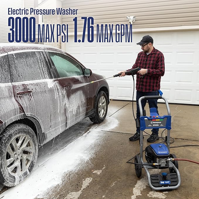 Westinghouse 3000 PSI 1.76 GPM Electric Pressure Washer Bundle with 50 ft Hose for Cars, Fences, Driveways, Homes, Patios, Furniture