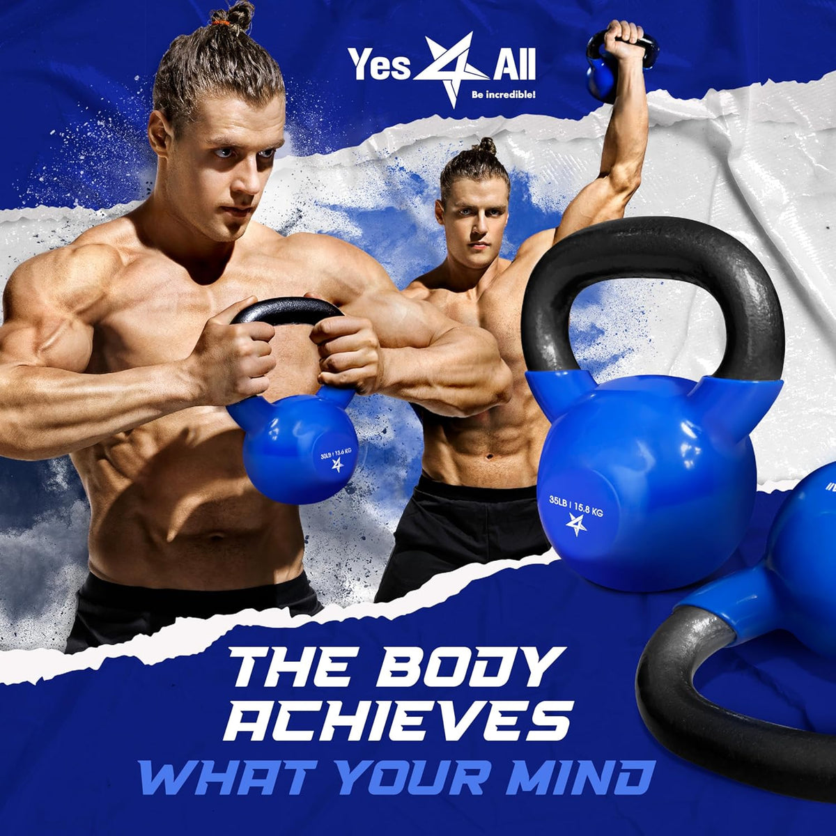 Yes4All Kettlebell - Vinyl Coated Cast Iron for Strength Training | 5-100 LB for Home Gym Workouts
