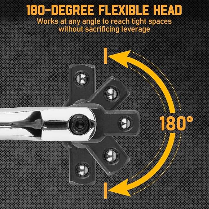 3PCS Breaker Bar Set, 3/8'', 1/4in, 1/2inch Breaker Bars with 180°Rotatable Head, Heavy Duty Breaker Bar Kit with 15 inch, 10 inch, 6 inch Length for Automobile and Motorcycle Maintenance and Repair
