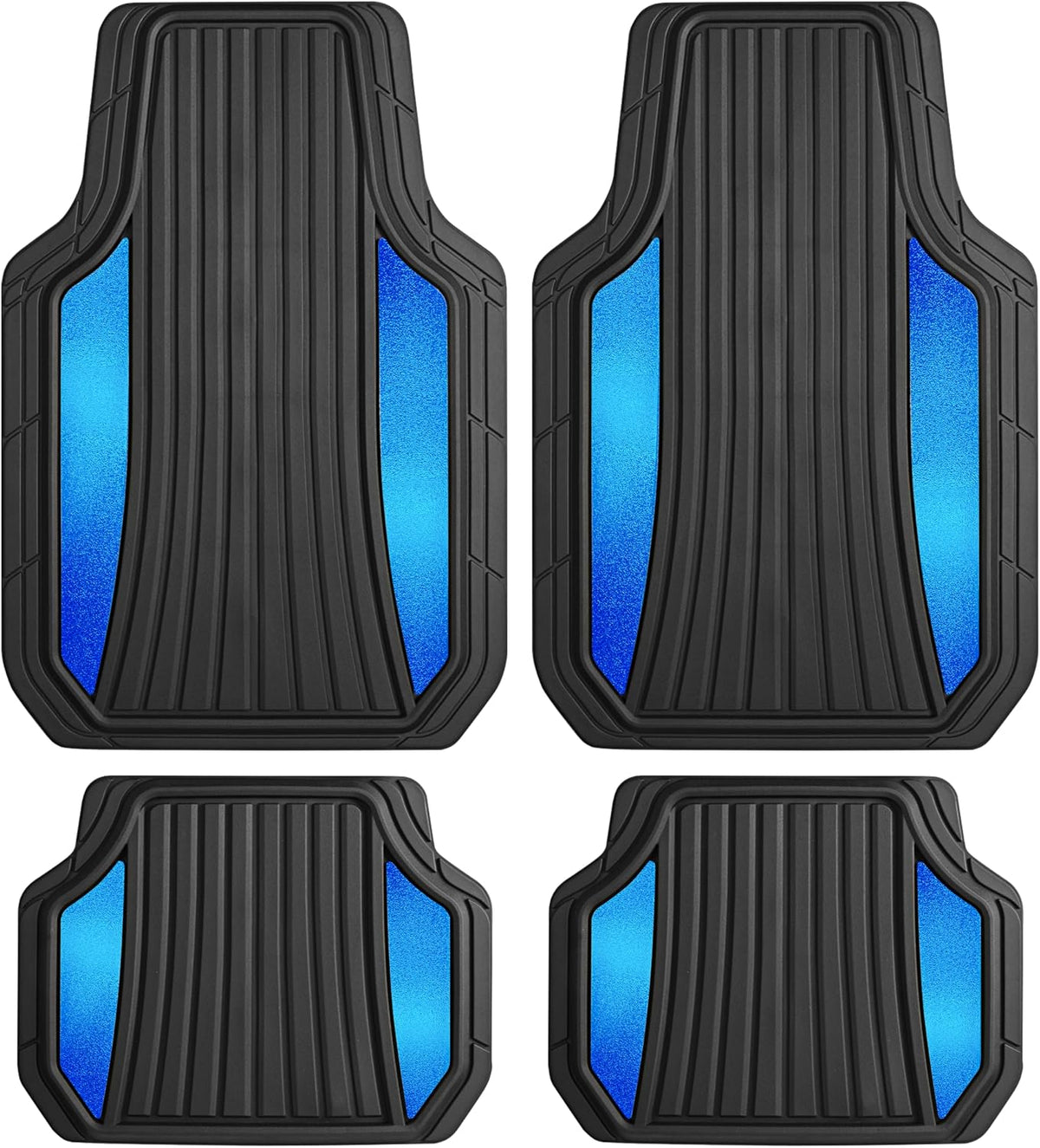 Motor Trend ChromeTech Car Floor Mats Full Set - Durable Rubber Floor Mats for Cars with Two Tone Accent, All Weather Interior Protection for Front and Rear with Non-Slip Backing, Black/Blue