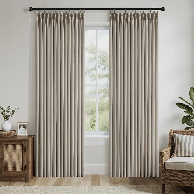 Memory Trained Pinch Pleated Curtains 90 Inches Long, Viral Linen Pinch Pleat
