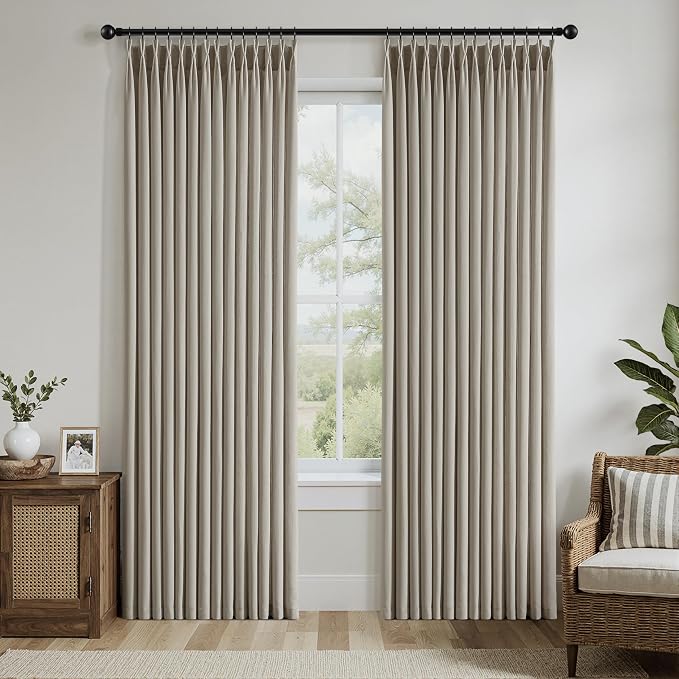 Memory Trained Pinch Pleated Curtains 108 Inches Long, Viral Linen Pinch Pleat