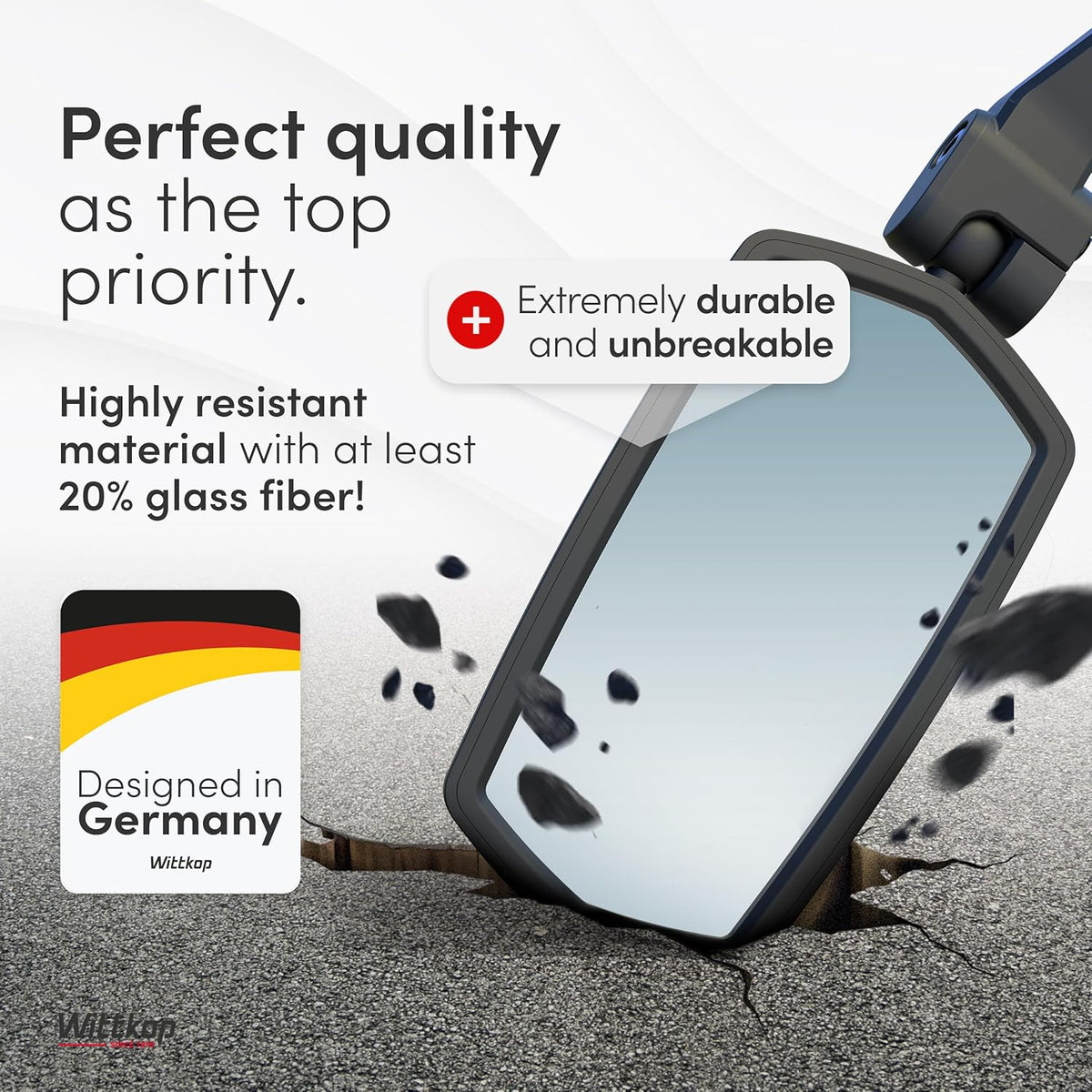 WITTKOP Bike Mirror - Large HD Field of Vision | 360° Rotatable & Foldable | Durable & Break-Proof