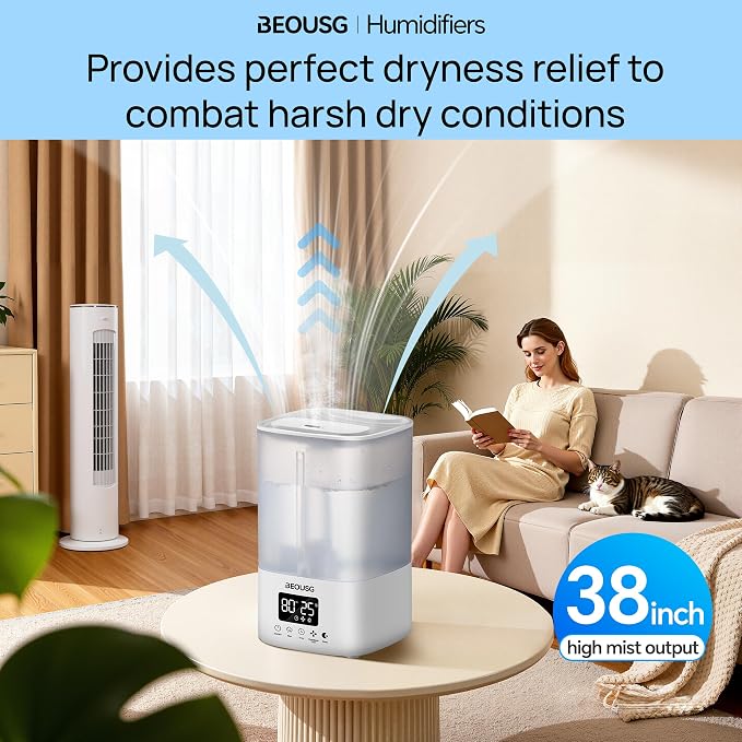 5L Top Fill Ultrasonic Humidifier,Cool Mist Humidifiers with Timer & Humidity Control for Bedroom, Baby, Large Rooms & Plants (White-2)