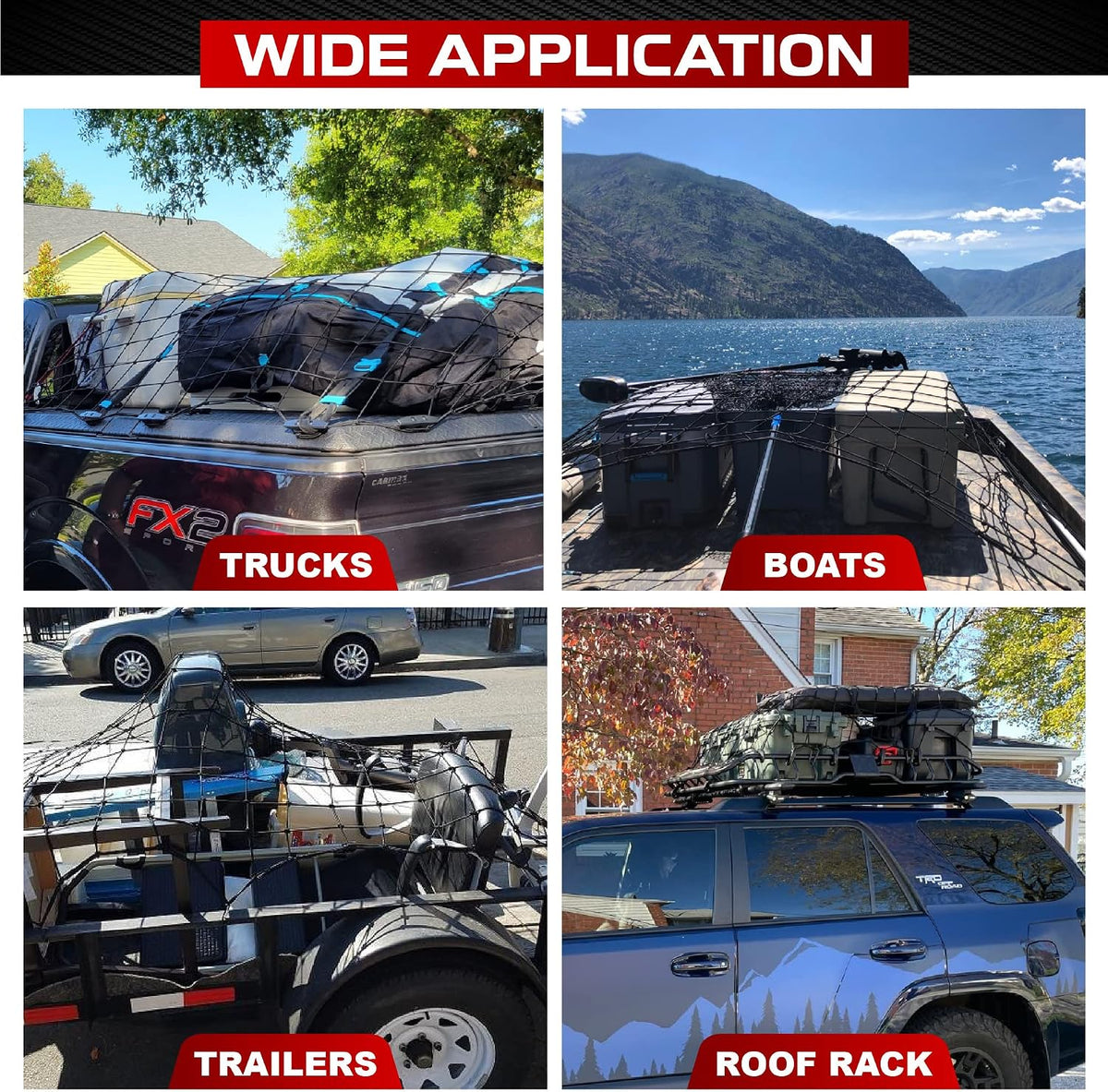 4'x6' Cargo Net for Pickup Truck Bed Stretch to 8'x12' Heavy-Duty 10mm Bed Net