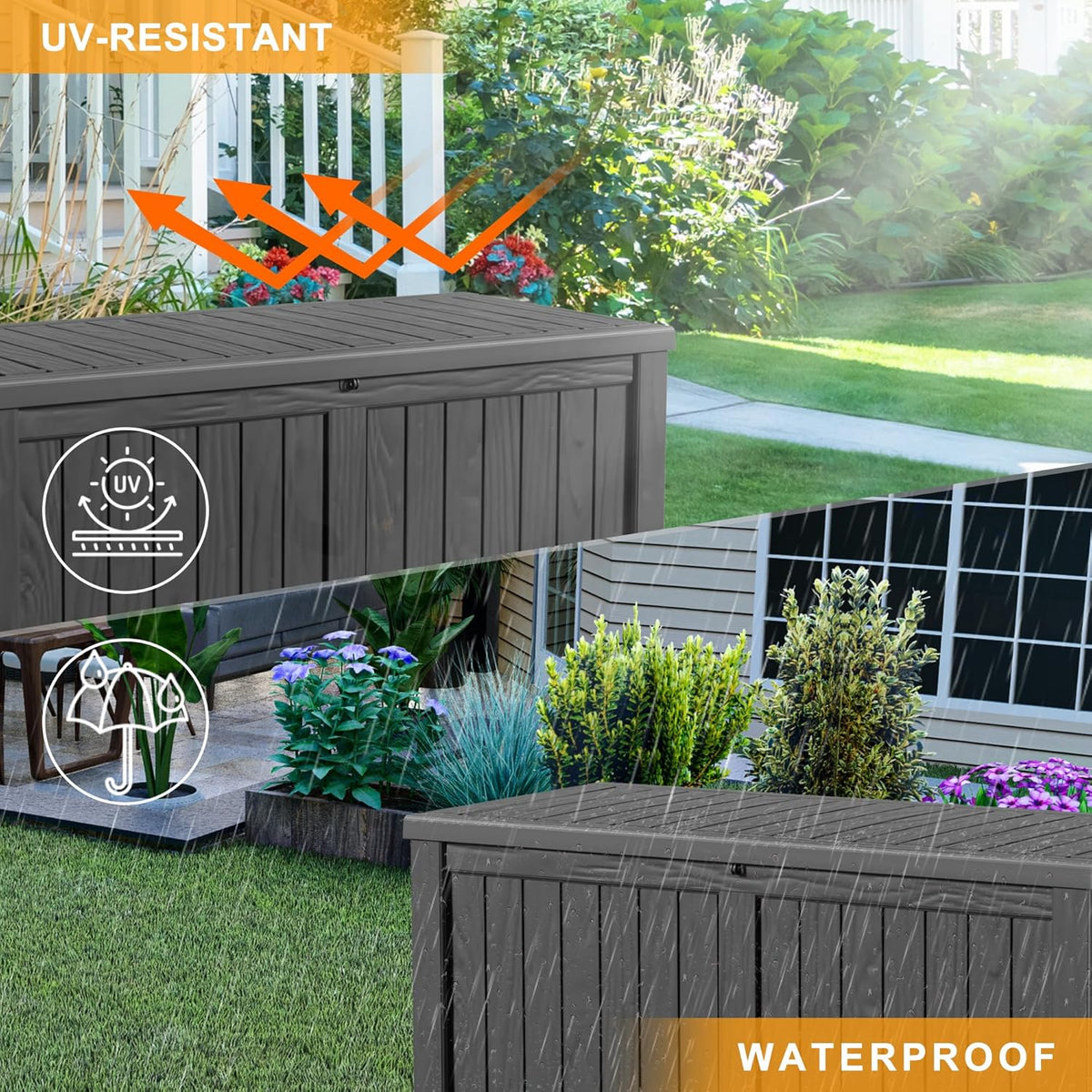 Regine Switzerland 120 Gallon Outdoor Storage Box - Waterproof Resin Deck Box with Lockable Lid for Garden Organization