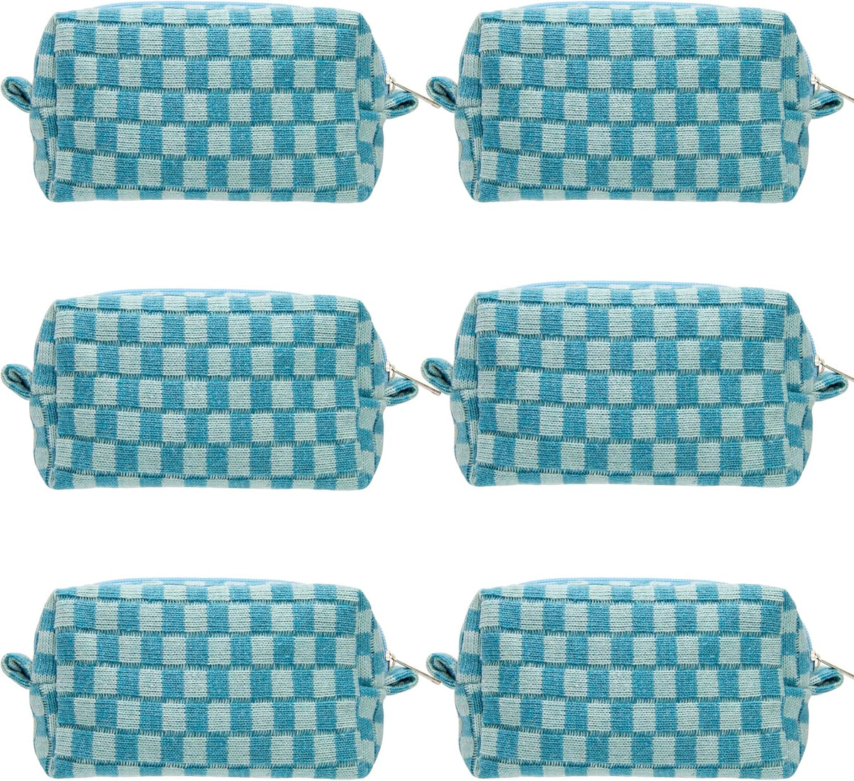Checkered Makeup Bag for Purse, Small Cosmetic Pouch,Lake Blue,6 Pack