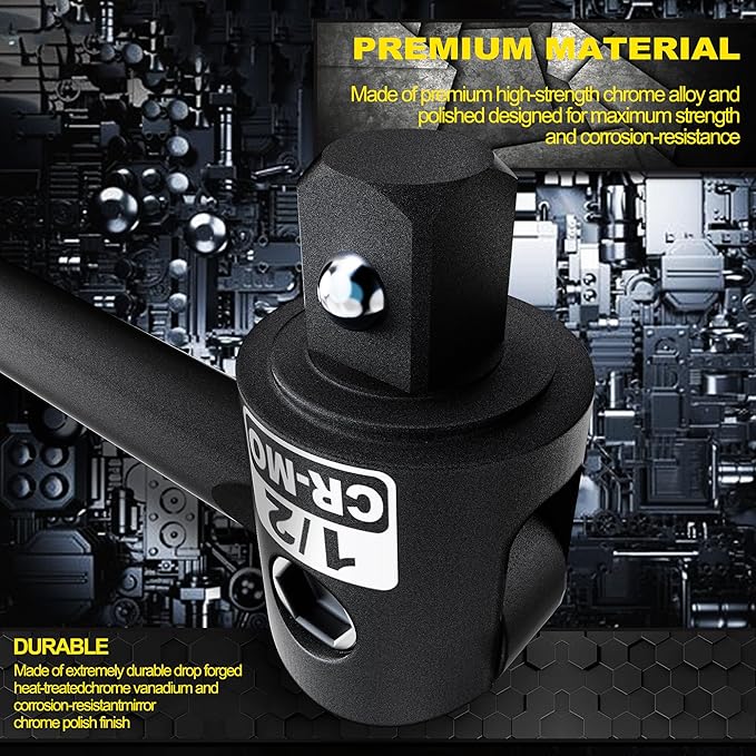 1/2" Drive 25-Inch Breaker Bar, Heavy Duty Extension Breaker Bar with 250° Swivel Head, CR-MO Steel, Defeats Rusted and Frozen Fasteners