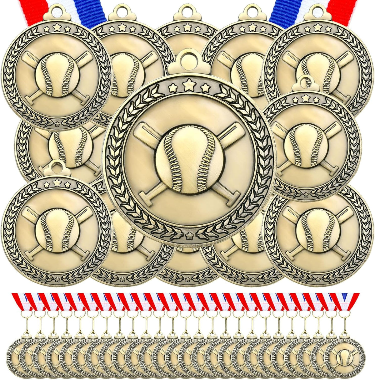 Remuuly Gold Award Medals - 60 Pcs 2 Inch Metal Trophies with Neck Ribbons for Sports Competitions