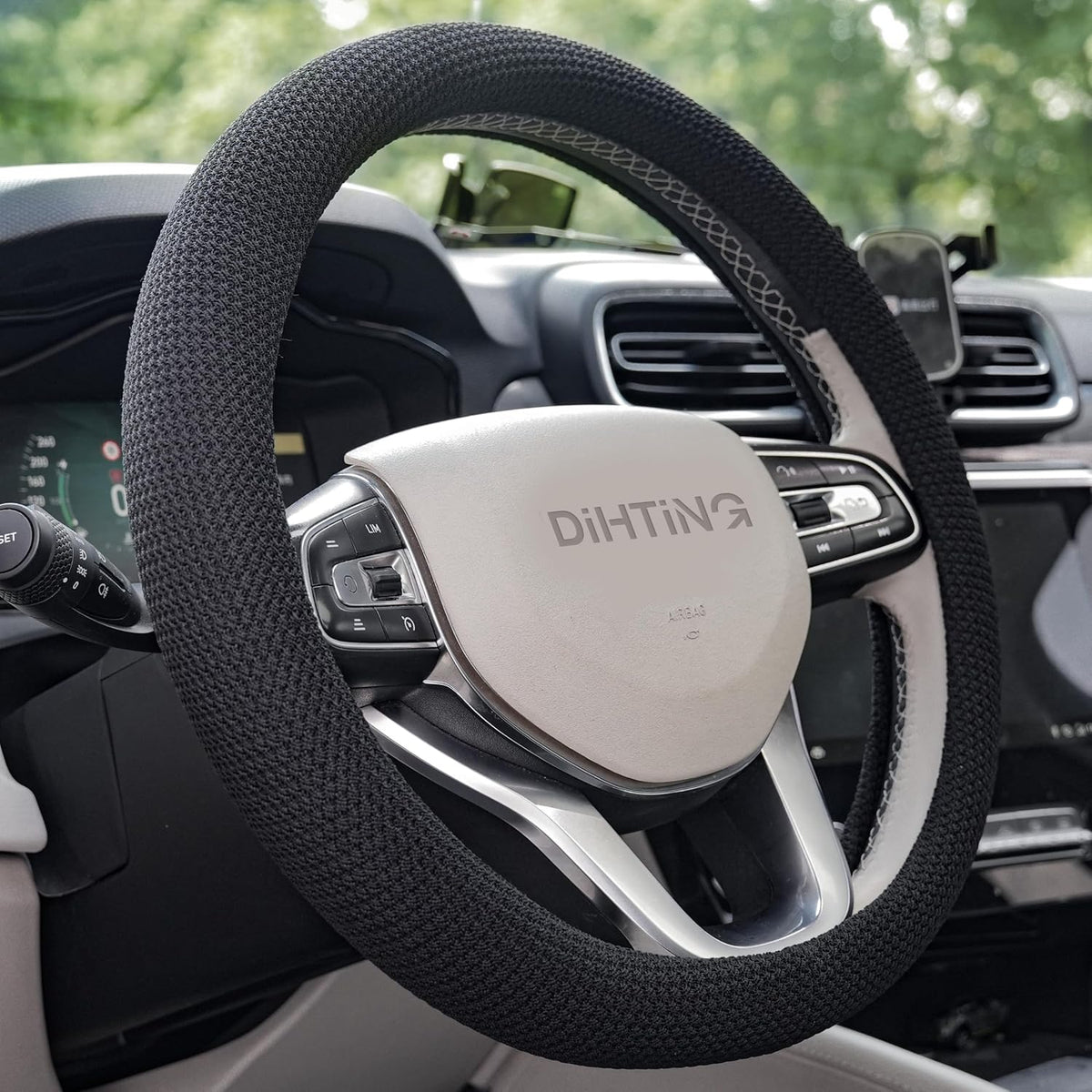 15“ Upgraded Black Steering Wheel Cover Men, Warm in Winter Cool in Summer