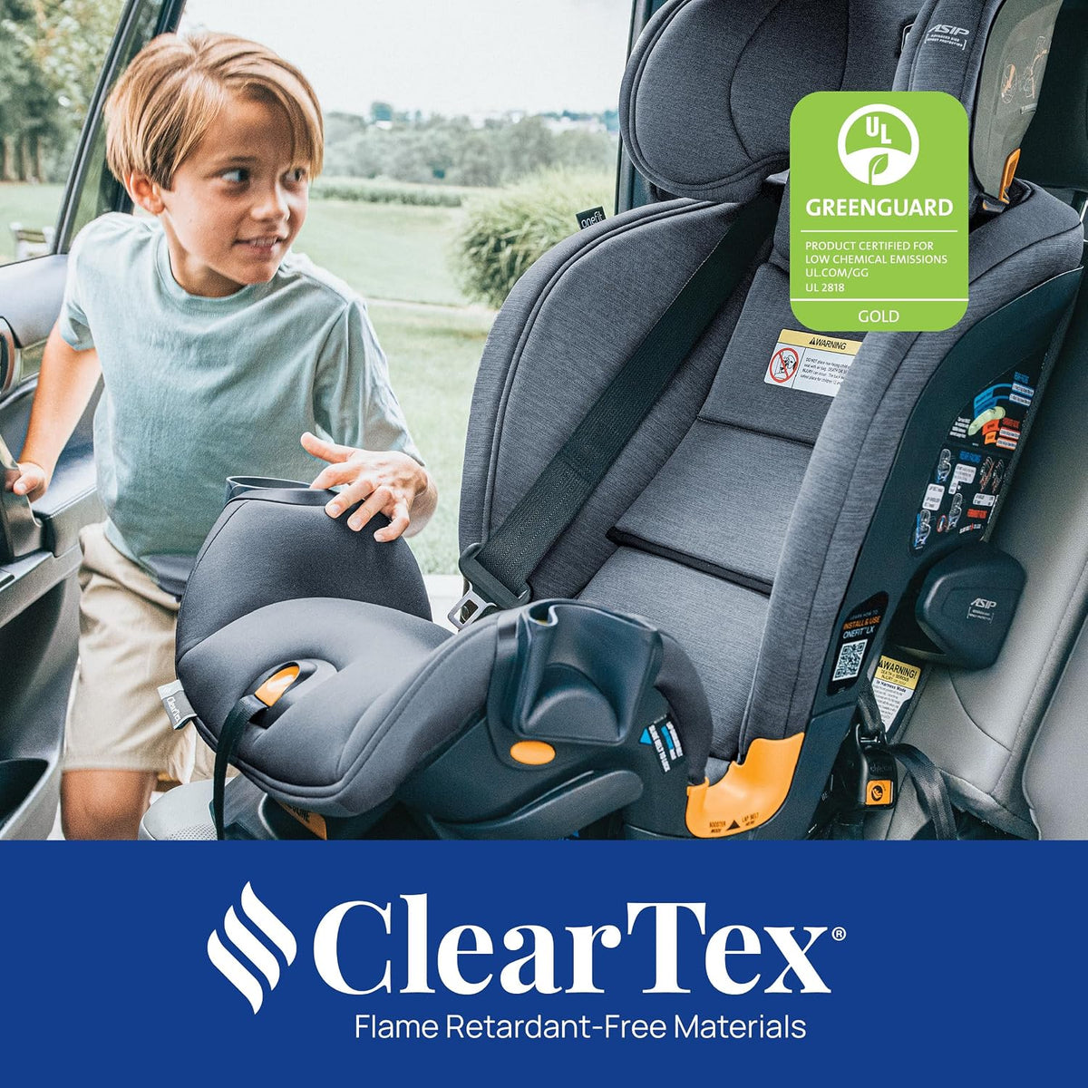 Chicco OneFit LX ClearTex All-in-One Booster Car Seat, LeverLock