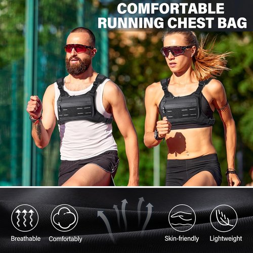 Mozeto Running Vest for Men - Reflective & Water Resistant Chest Pack | Lightweight Sports Phone Holder