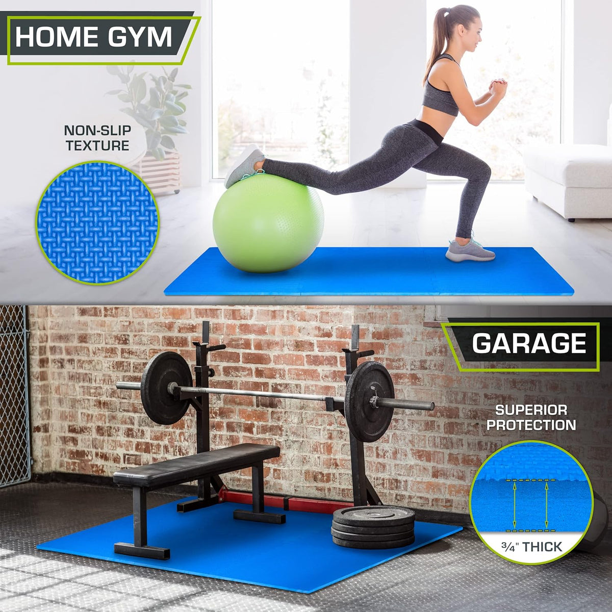 ProsourceFit Extra Thick Exercise Puzzle Mat - ¾-Inch EVA Foam Interlocking Tiles | Blue, 24 SQ FT, 6 Tiles for Home & Gym