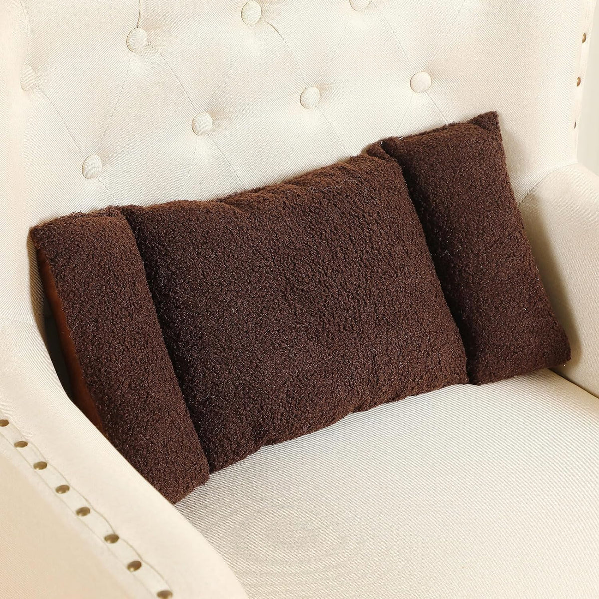 Queekay Fleece Lumbar Support Pillow 3 Section Back Pillow Office Chair for Back Support Comfortable Lumbar Cushion for Car Seat Pain Relief Sofa Rest(Coffee)