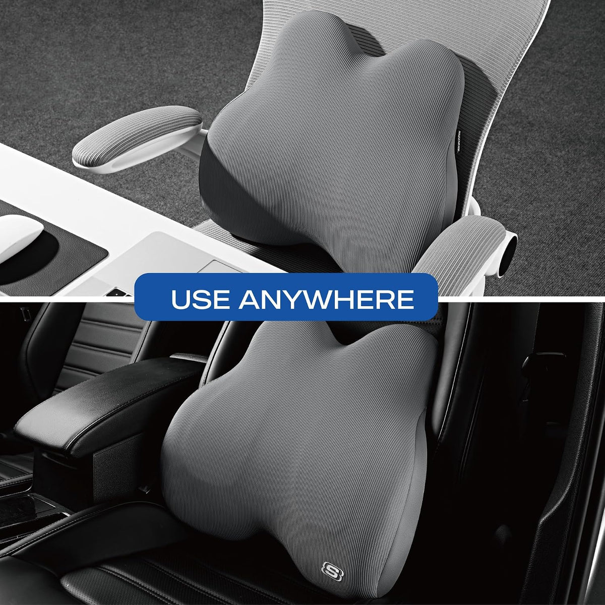 Skechers Memory Foam Lumbar Pillow,Lumbar Support Pillow for Office, Chair Lower Back Pain Relief Lumbar Pillow, Ergonomic Design Back Support Pillow for Office Chair, Car, Home, Travel,Gray