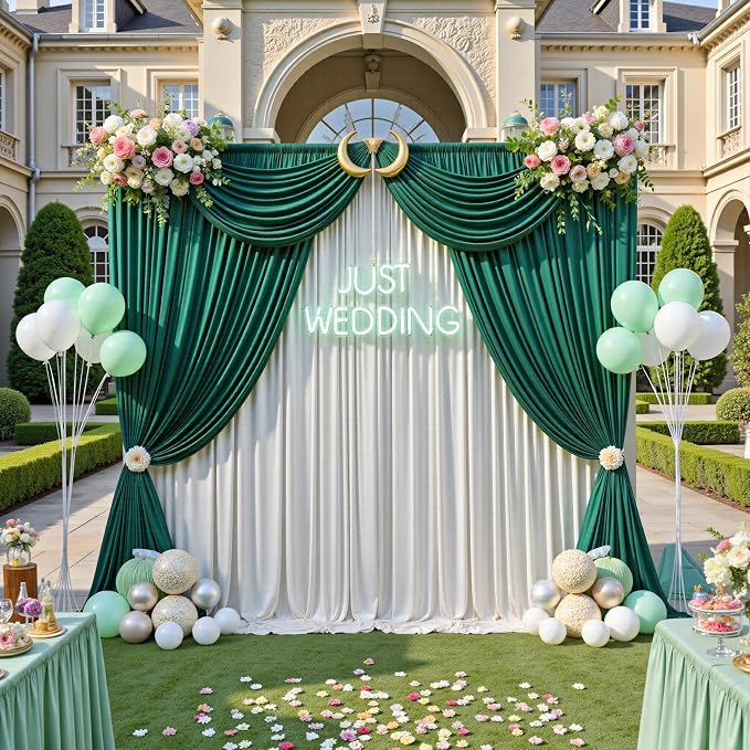 50ft x 12ft Wrinkle Free Hunter Green Backdrop Curtains
