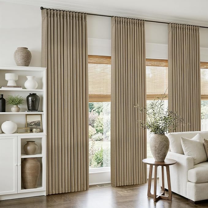 Light Brown Pinch Pleated Bedroom Curtains 96 Inches Long 4 Panels Set