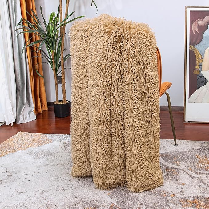 Tuddrom Decorative Extra Soft Faux Fur Blanket Twin Size, Solid Reversible
