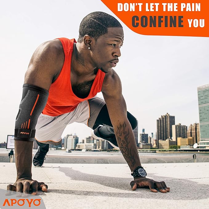 APOYO Elbow Brace for Tendonitis and Tennis Elbow, Compression Sleeve for Arthritis, Workouts, Reduce Joint Pain During Fitness Activity (Small)