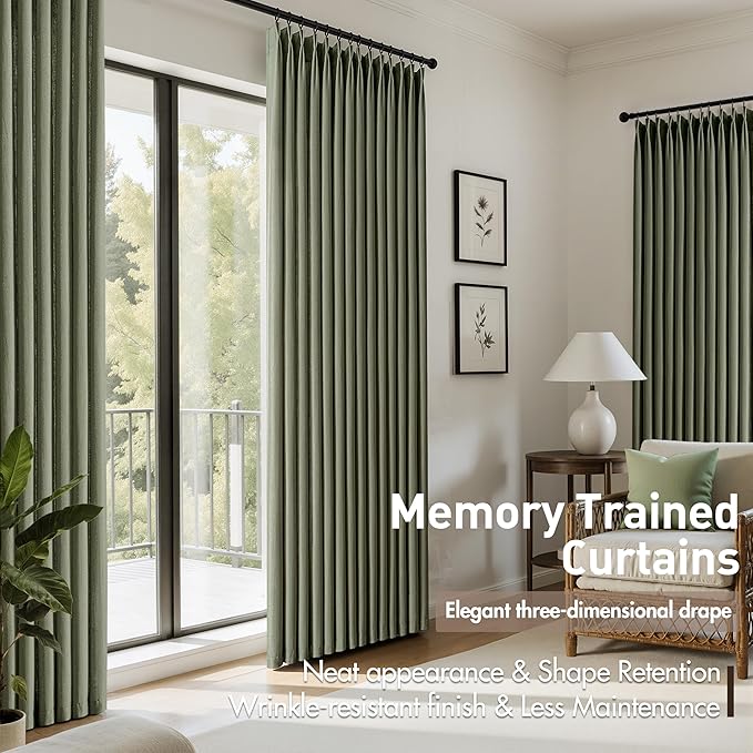 Memory Trained Pinch Pleated Curtains 108 Inches Long, Linen Pinch Pleat Sheer