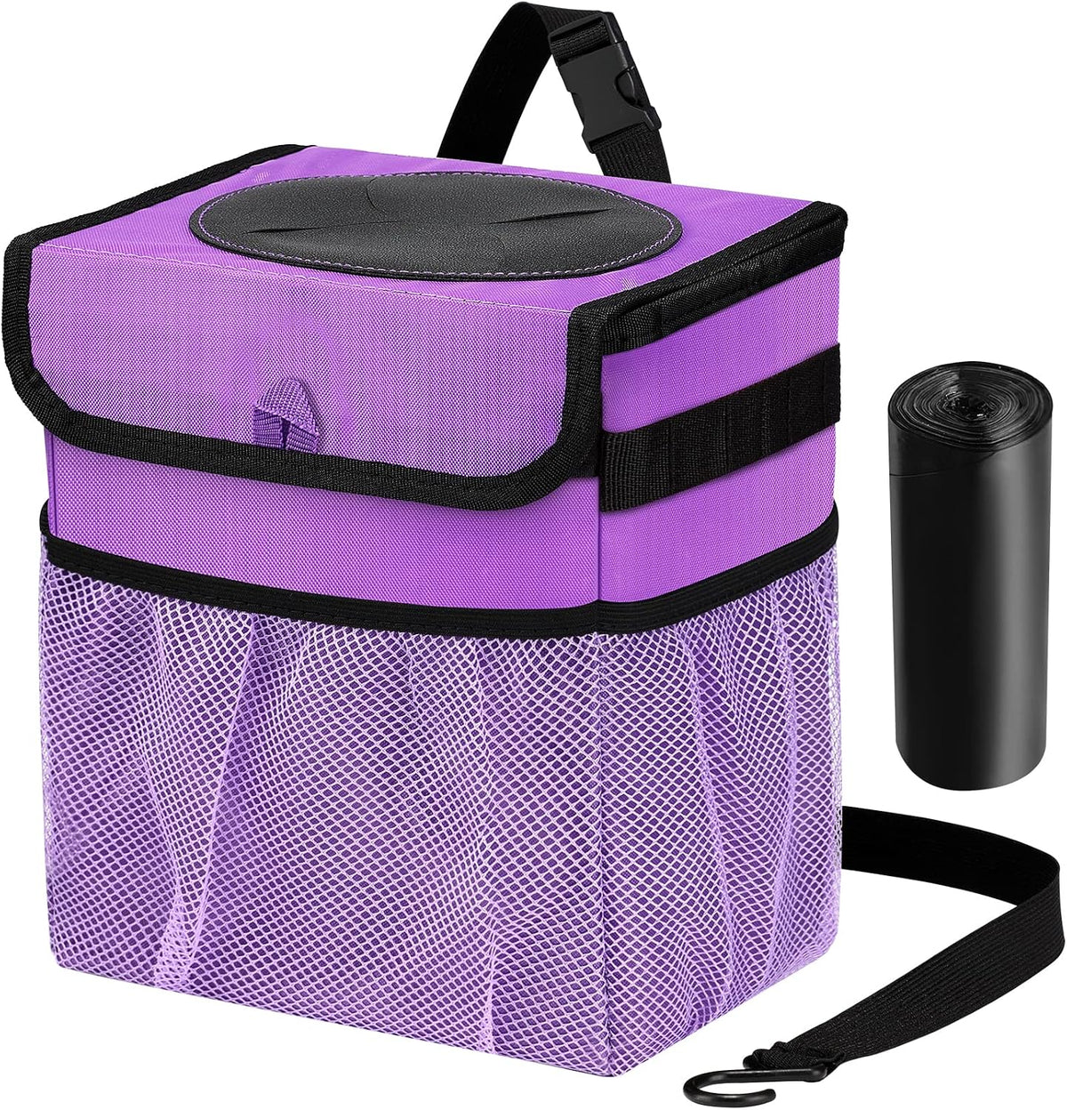 Car Trash Can Foldable Garbage Bin Leakproof 2.3 Gallons Car Trash Bag Purple