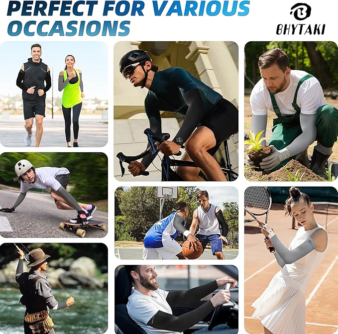 BHYTAKI UV Sun Protection Arm Sleeves, UPF 50 Sports Cooling Arm Compression Sleeves for Men Women Teenager