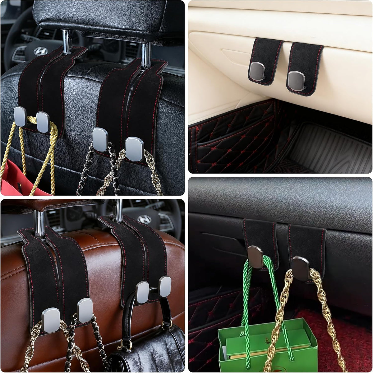 DF DUALFERV Car Purse Hook for Headrest, 5 Pack Suede