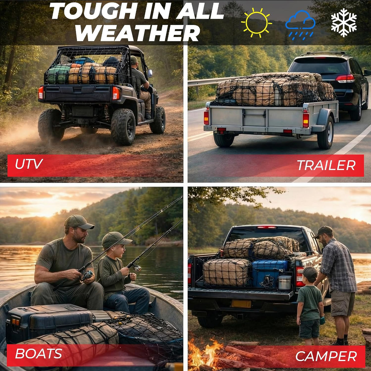 Truck Bed Cargo Net 4' x 6' Stretches to 8' x 12' Heavy Duty
