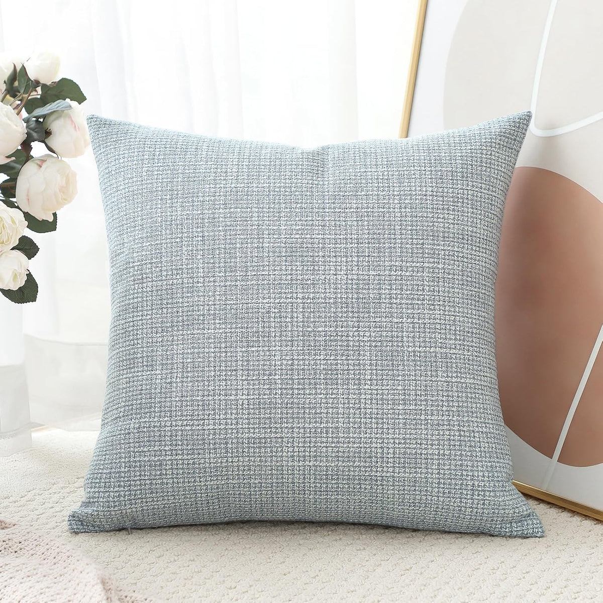 OTOSTAR Linen Throw Pillow Cover Set of 1 Decorative Square Pillowcases Cushion Covers 24x24 Inch for Home Decor Sofa Bedroom Car 60 x 60CM Blue Grey