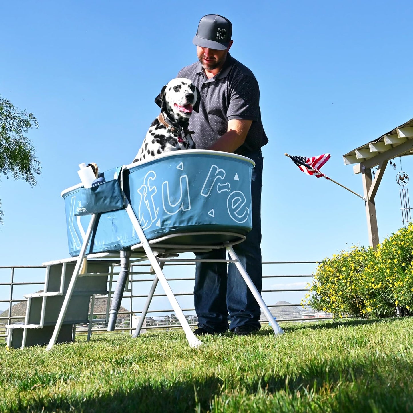 Big Dipper Dog Bath Tub with Stairs, Elevated Portable Foldable Wash Station with Steps for Bathing, Shower and Grooming, Indoor, Outdoor, for Medium to Large Size Dogs