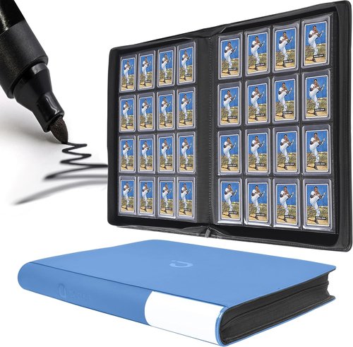 D DACCKIT Top Loader Binder - 16-Pocket Holder for 640 Trading Cards | Sky Blue, 3" x 4" Size