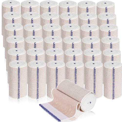LEIFIDE 36 Pack Compression Bandage Wrap with Self Closure on Both Ends Elastic Bandage for Legs, Knees, Ankles, Wrists, Elbows, Shoulders, Athletic Stretchable Wrap(4 Inch,Blue Trim)