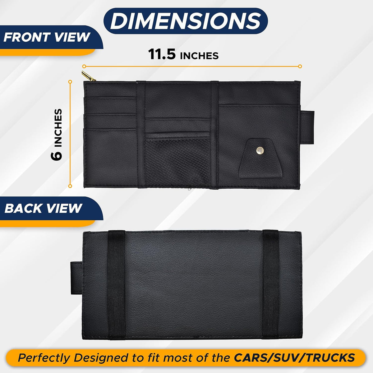EcoNour Car Sun Visor Organizer (Black) | Multi-Pocket Net Zipper Case