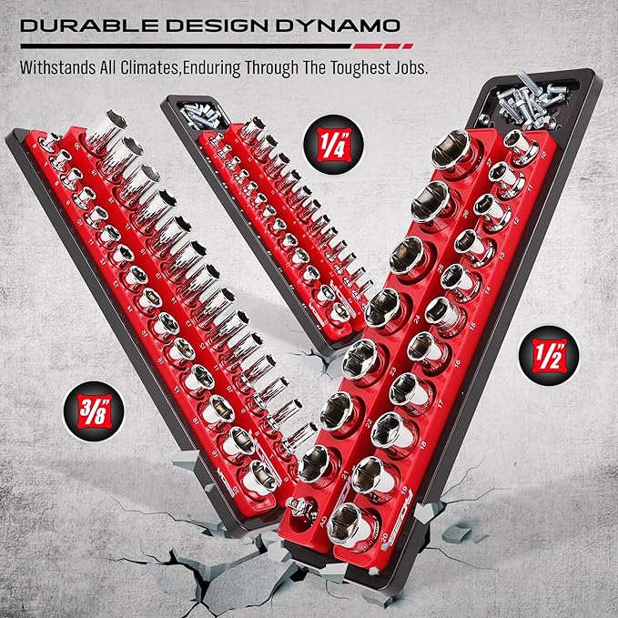 Magnetic Socket Holder Organizer Set: 6-Piece Detachable 1/2 3/8 1/4 Drive Sockets Storage Tray Magnetic Socket Organizer Tool Box Drawer Tool Box Organizers Storage Metric SAE (Sockets Not Included)
