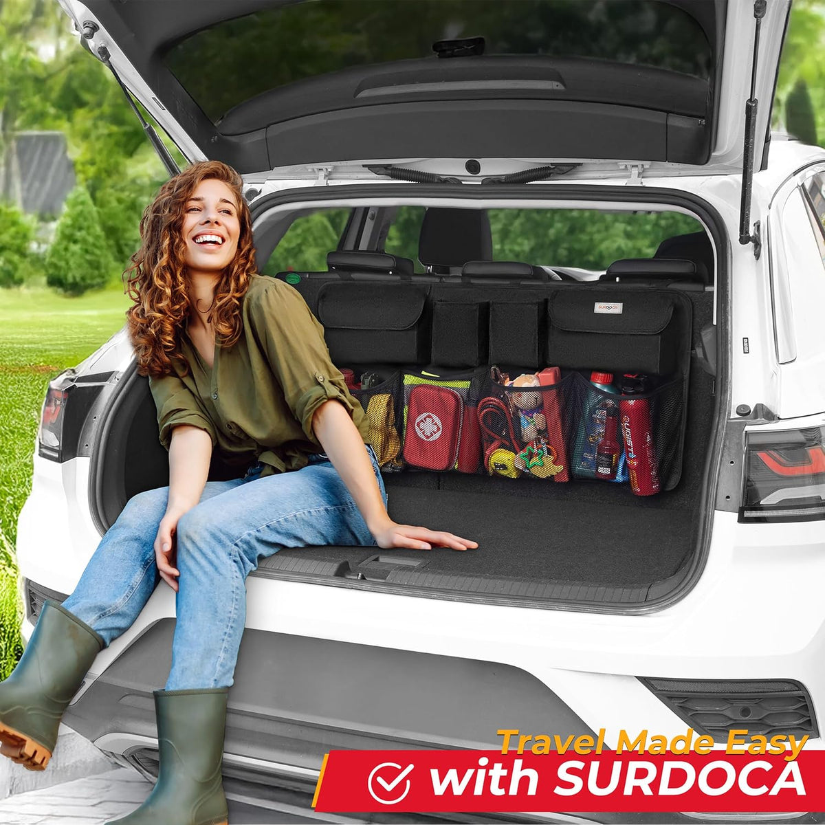 SURDOCA Car Trunk Organizer, LARGE CAPACITY(43 x 19 in) Car Storage Bag with 8 Pockets, 7X Upgraded Trunk Storage Organizer for Car, SUV, Truck, MPV