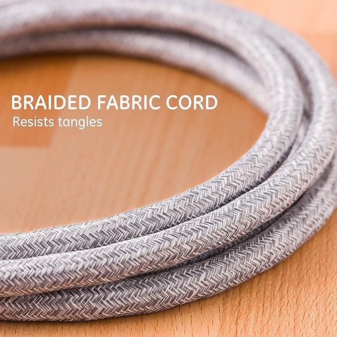 GE 3-Outlet Power Strip Mini Extension Cord with Multiple Outlets 5 Inch Braided Short Cord Extension Cord Grounded Flat Plug Extension Cord ETL Listed Gray 53199