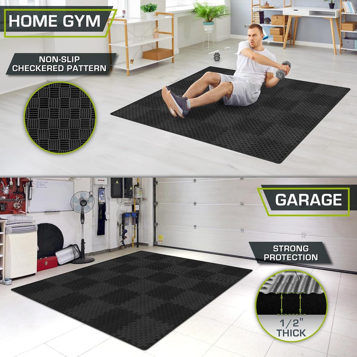 ProsourceFit Exercise Puzzle Mat - Non-Slip EVA Foam Gym Tiles | ½-Inch Thick, 36 Sq Ft, Black, 36 Pieces