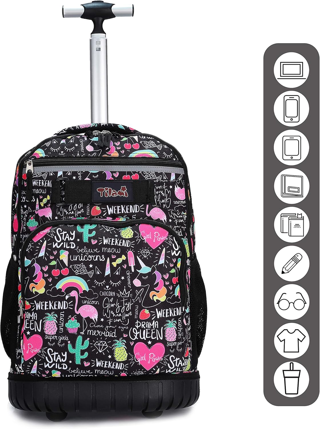 Tilami Rolling Backpack - 19 Inch Wheeled Laptop Bag with Lunch Bag | Insulated & Stylish