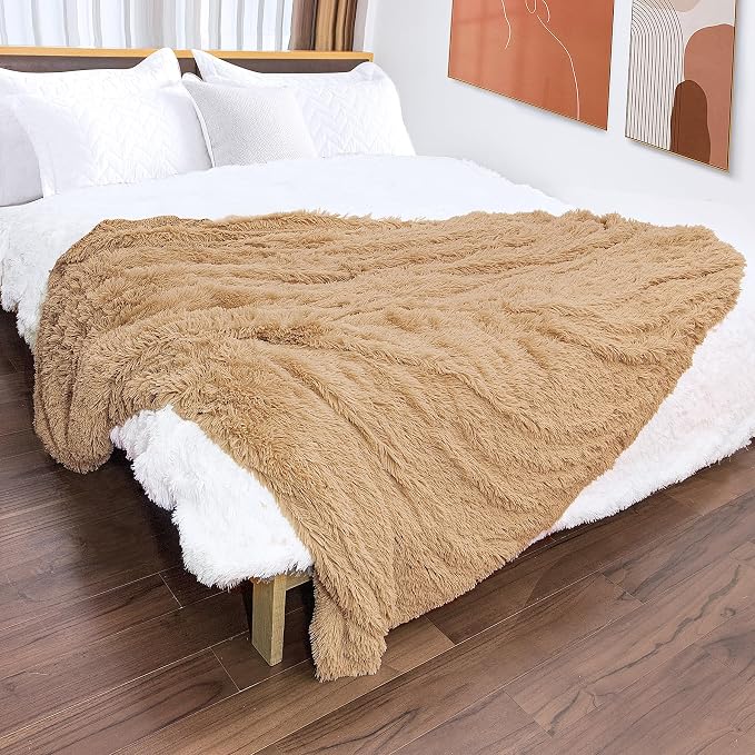Tuddrom Decorative Extra Soft Faux Fur Blanket Queen Size 80" x 90", Solid