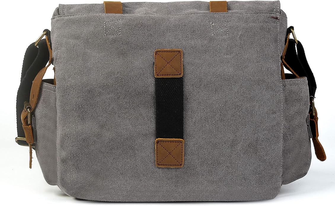 Sechunk Vintage Military Leather Canvas Laptop Bag Messenger Bags Medium