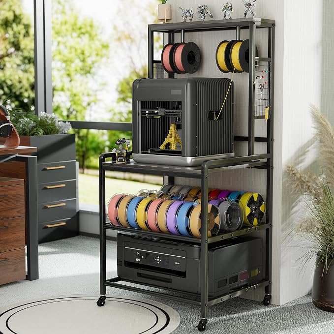 Kepproty 3D Printer Stand with Power Outlet, Rolling Storage Cart w/Filament
