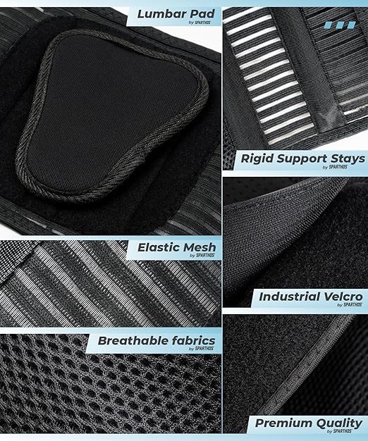 Sparthos Back Brace for Lower Back Pain - Immediate Relief from Sciatica, Herniated Disc, Scoliosis - Breathable + Lumbar Support Pad - For Men & Women - Fits 31–38″ Waist (Small, Check Size Chart)