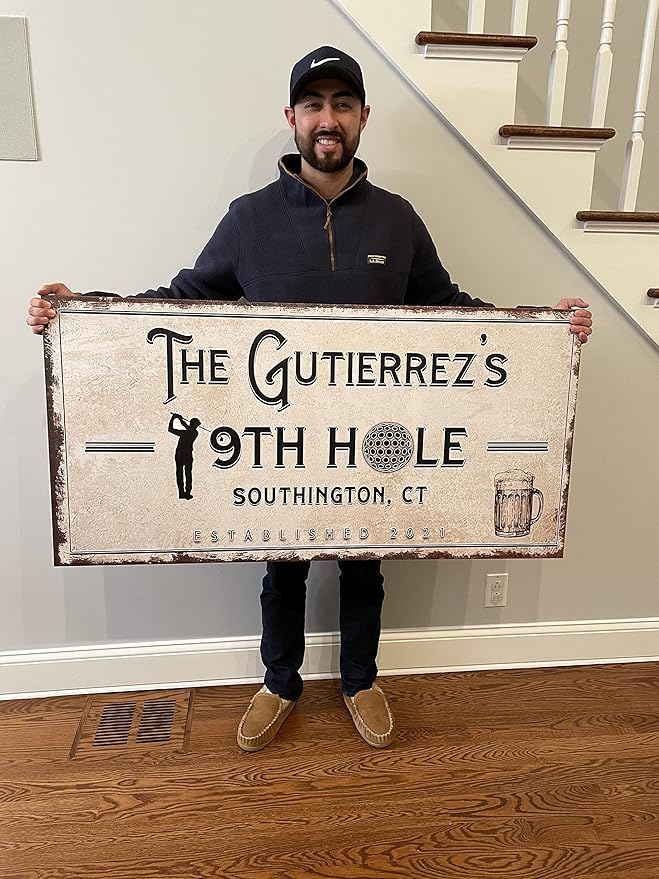 TAILORED CANVASES Golf Art Decor - Personalized Vintage Golf Wall Art Sign for Man Cave, Bedroom, Basement, Home Bar and Custom Gift for Husband, Dad, Wedding & Anniversary - 19th Hole Sign, 48"x24"