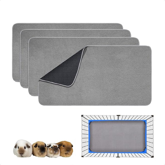 Guinea Pig Cage Liner, 4 Pack - Washable, Reusable, Leakproof Fleece Bedding Pads for Small Animals with Anti-Slip Bottom - for 15''X29'' Area, Gray