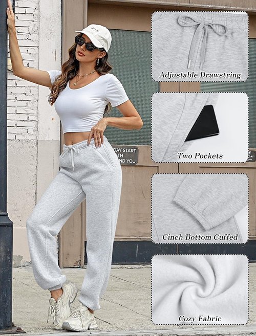 Cyenaly Barrel Sweatpants Women High Waisted Sweat Pants Fall Clothes Casual Joggers Y2k Aesthetic Warm Trousers with Pockets Light Grey L